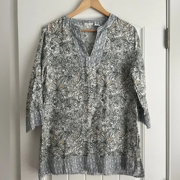 Sigrid Olsen Floral Paisley Linen Tunic - Picture 1 of 7
